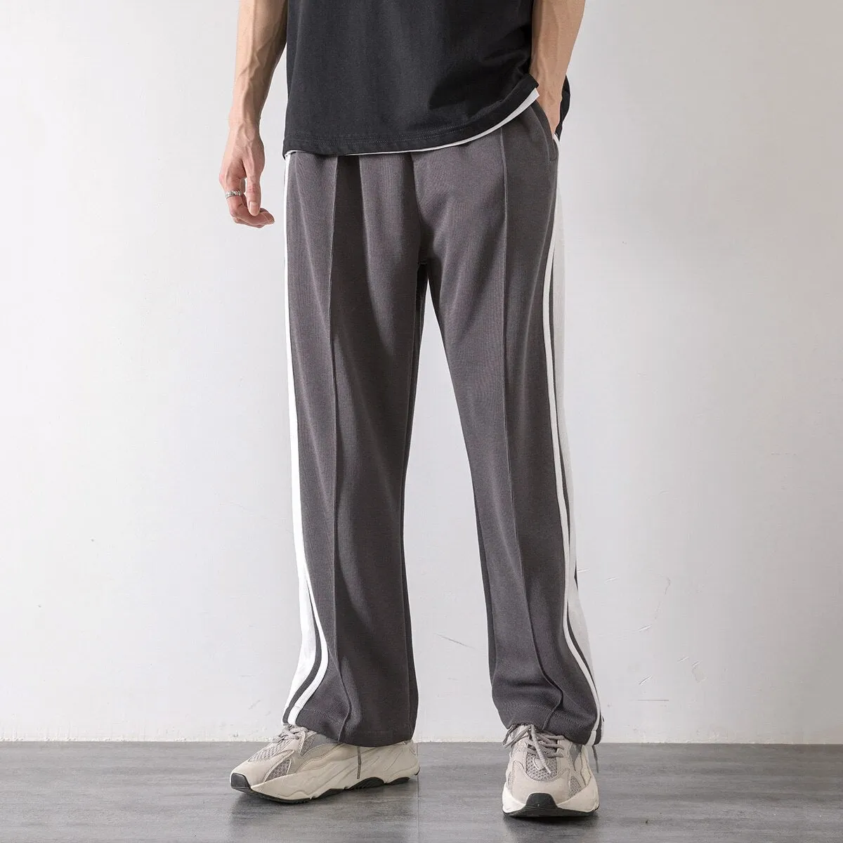 Korean Clothes Joggers Basketball Pants Punk Mens Clothing Loose Stripe Trousers