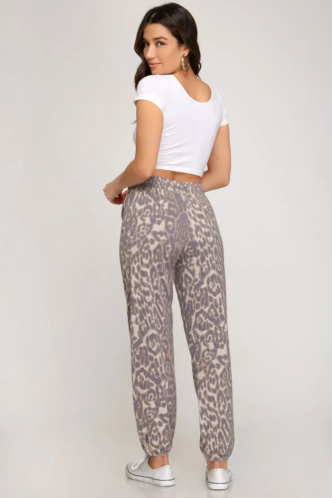 Krista Animal Print Joggers - Taupe