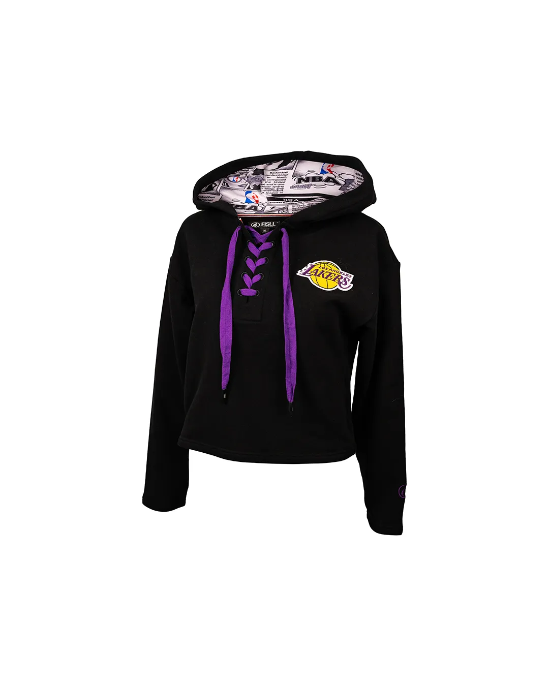 Lace up Crop Fleece Hoodie w/Comic Book Hood Lining