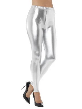 Ladies Metallic Disco Leggings - Silver