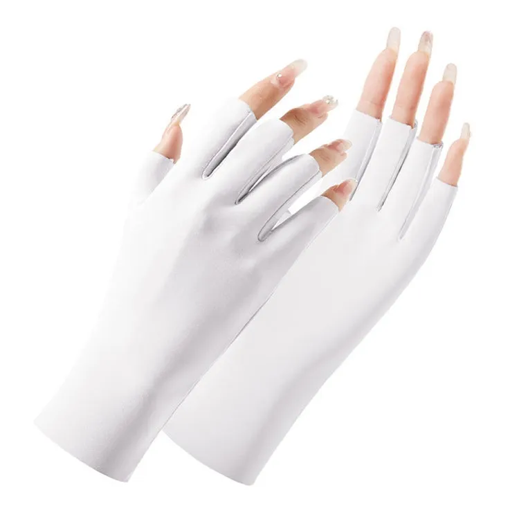 Ladies Sunscreen Gloves Half Finger Ice Silk Gloves,Style: Cent Finger(White)