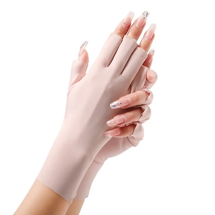 Ladies Sunscreen Gloves Half Finger Ice Silk Gloves,Style: Cent Finger(White)