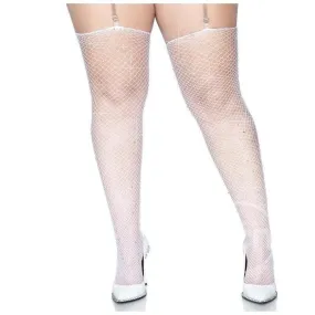 Leg Avenue Rhinestone Fishnet Stockings White