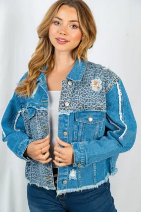 Leopard Frayed Denim Jacket