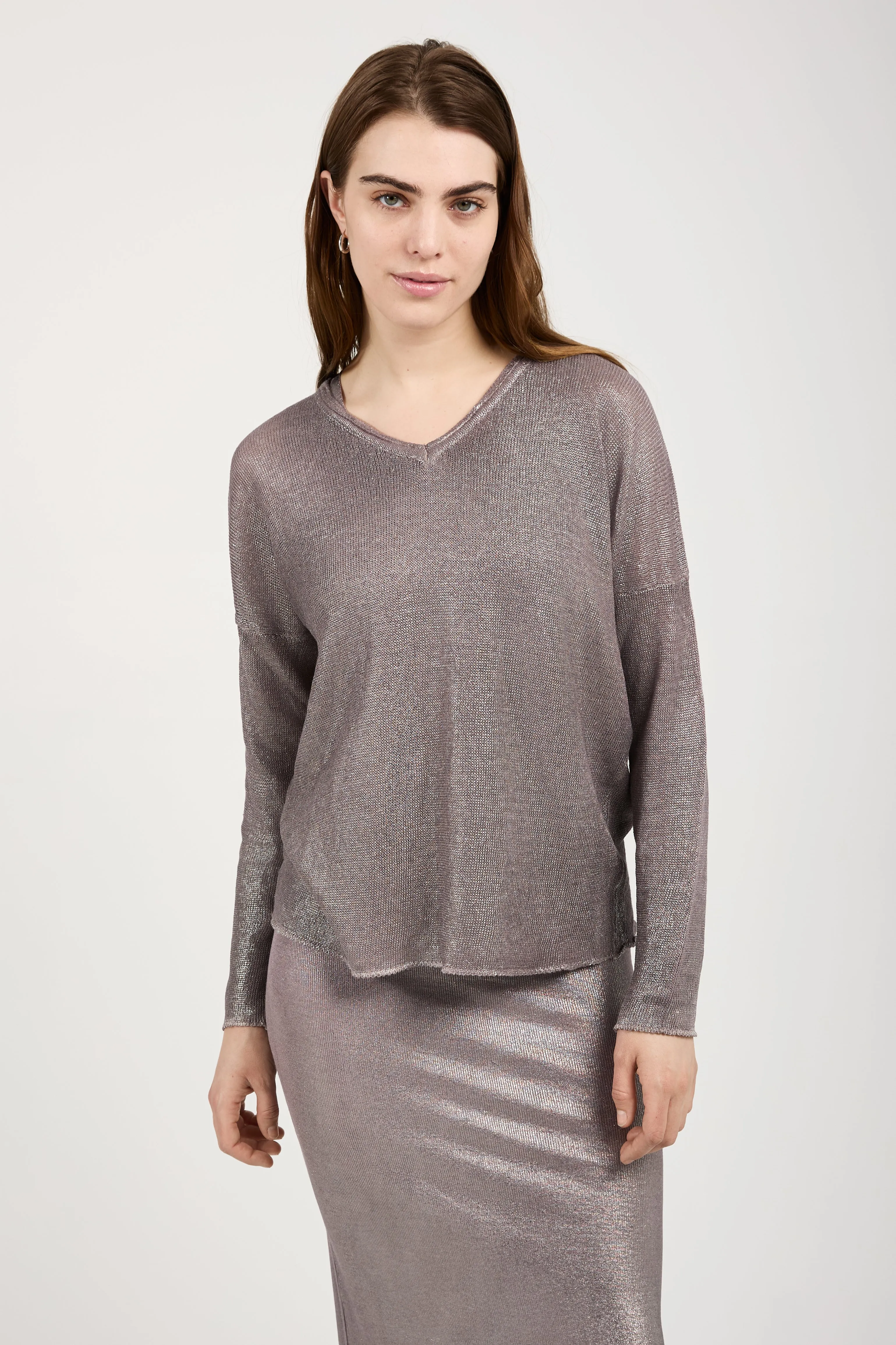 Linen Pullover Sweater with Lamination in Lavender