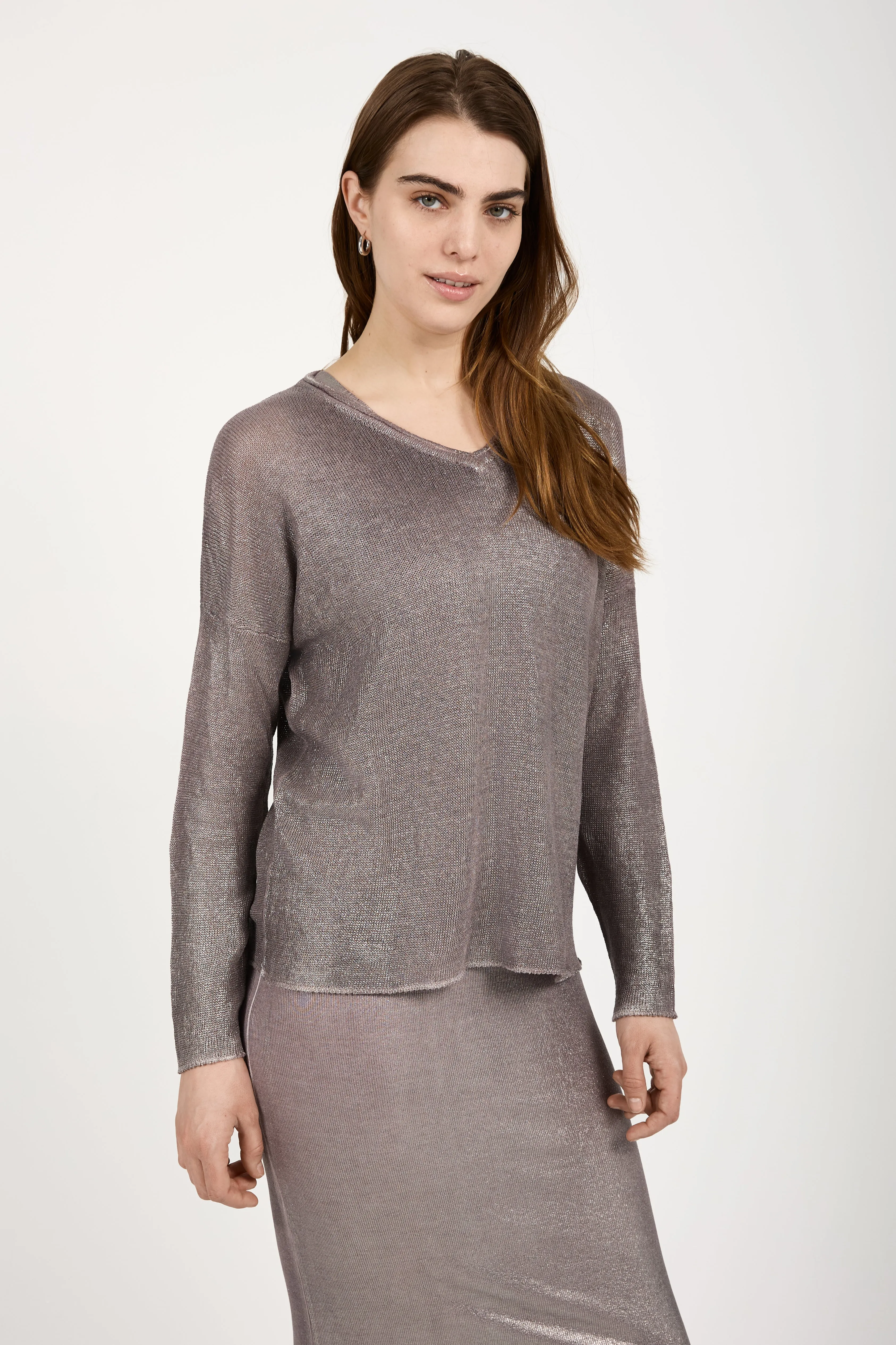 Linen Pullover Sweater with Lamination in Lavender