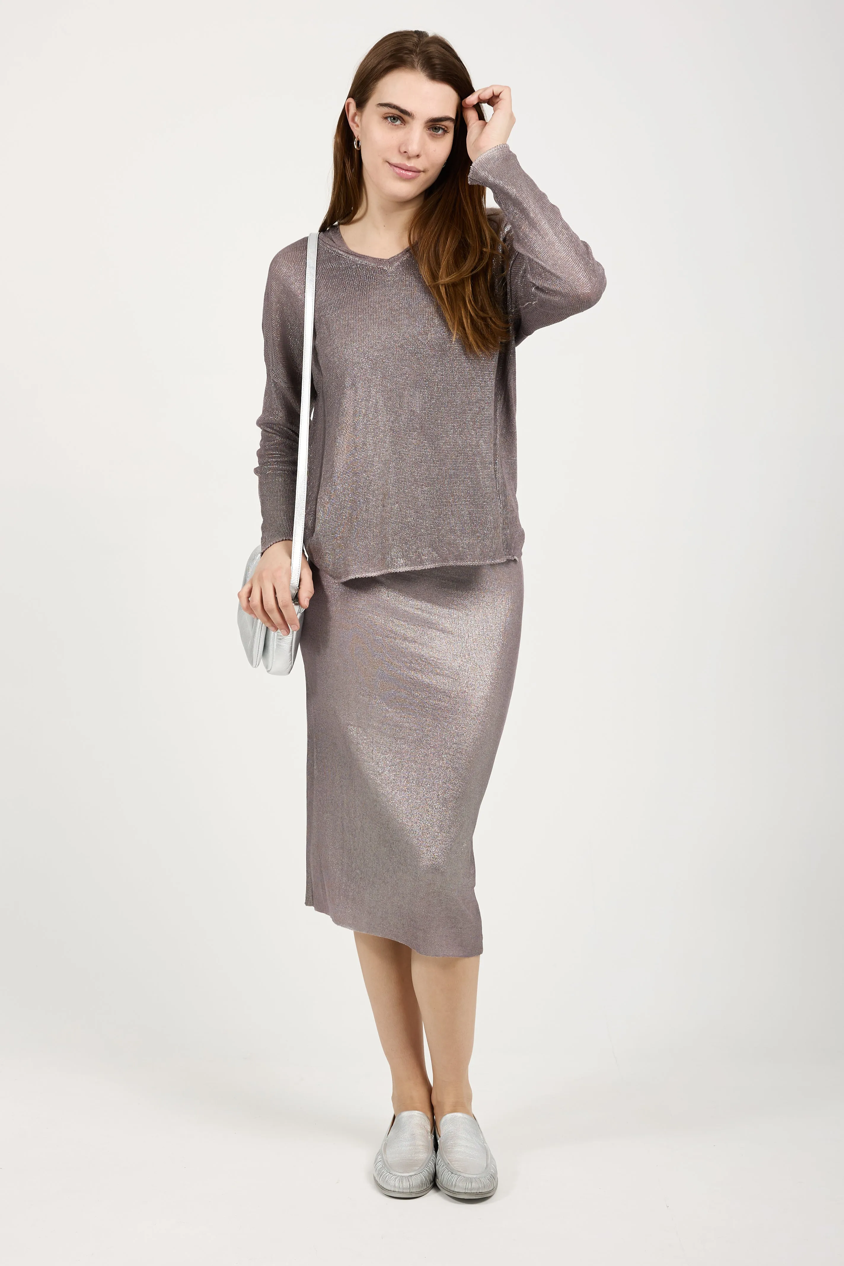 Linen Pullover Sweater with Lamination in Lavender