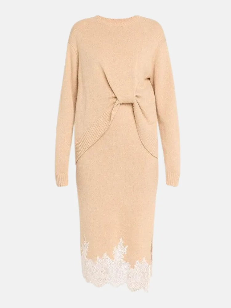 Long-Sleeve Draped Knit Dress