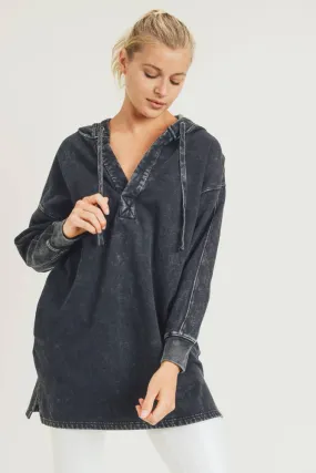 Longline Mineral-Washed V-Neck Pullover