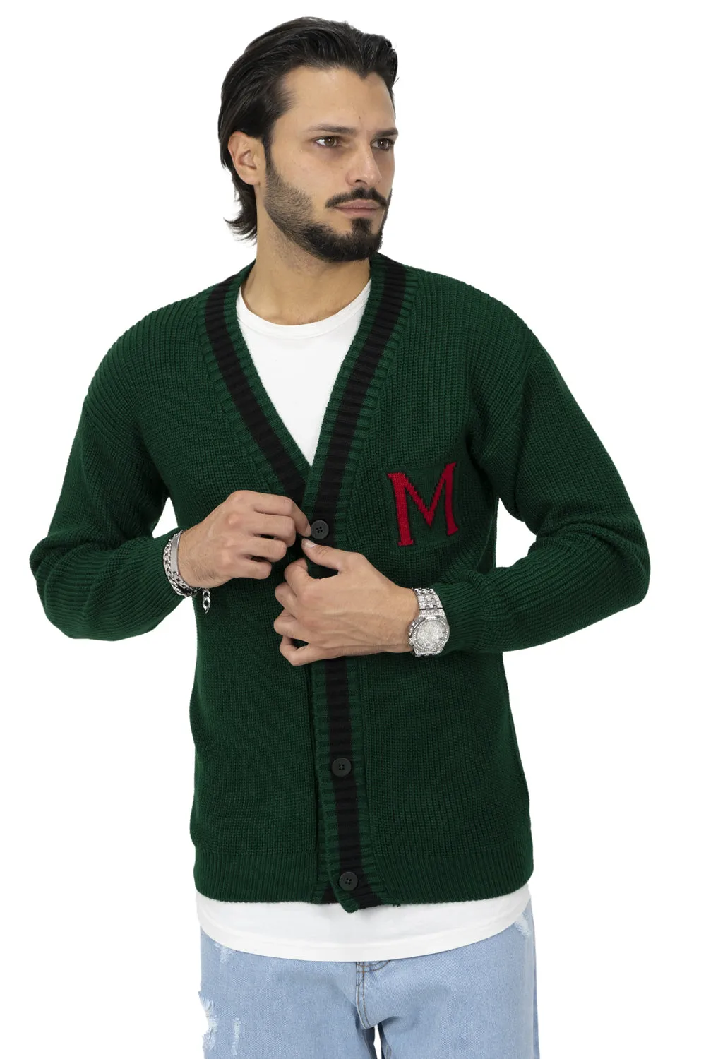 Maglione Cardigan College Con Lettera Ricamata Art. Mg94