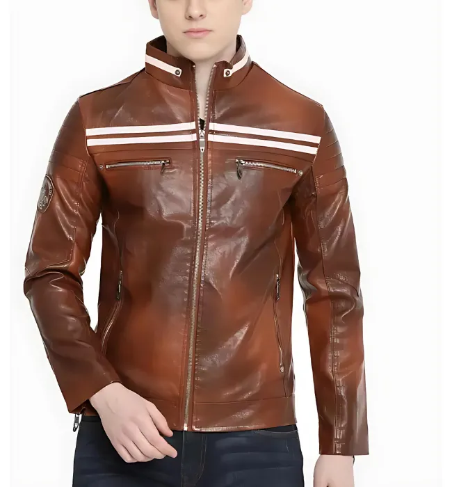 Men Genuine Brown Biker Casual Stylish Leather Jacket