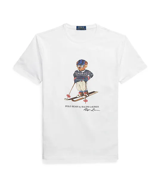 Men's Custom Slim Fit Polo Bear Jersey T-Shirt White Ski Bear