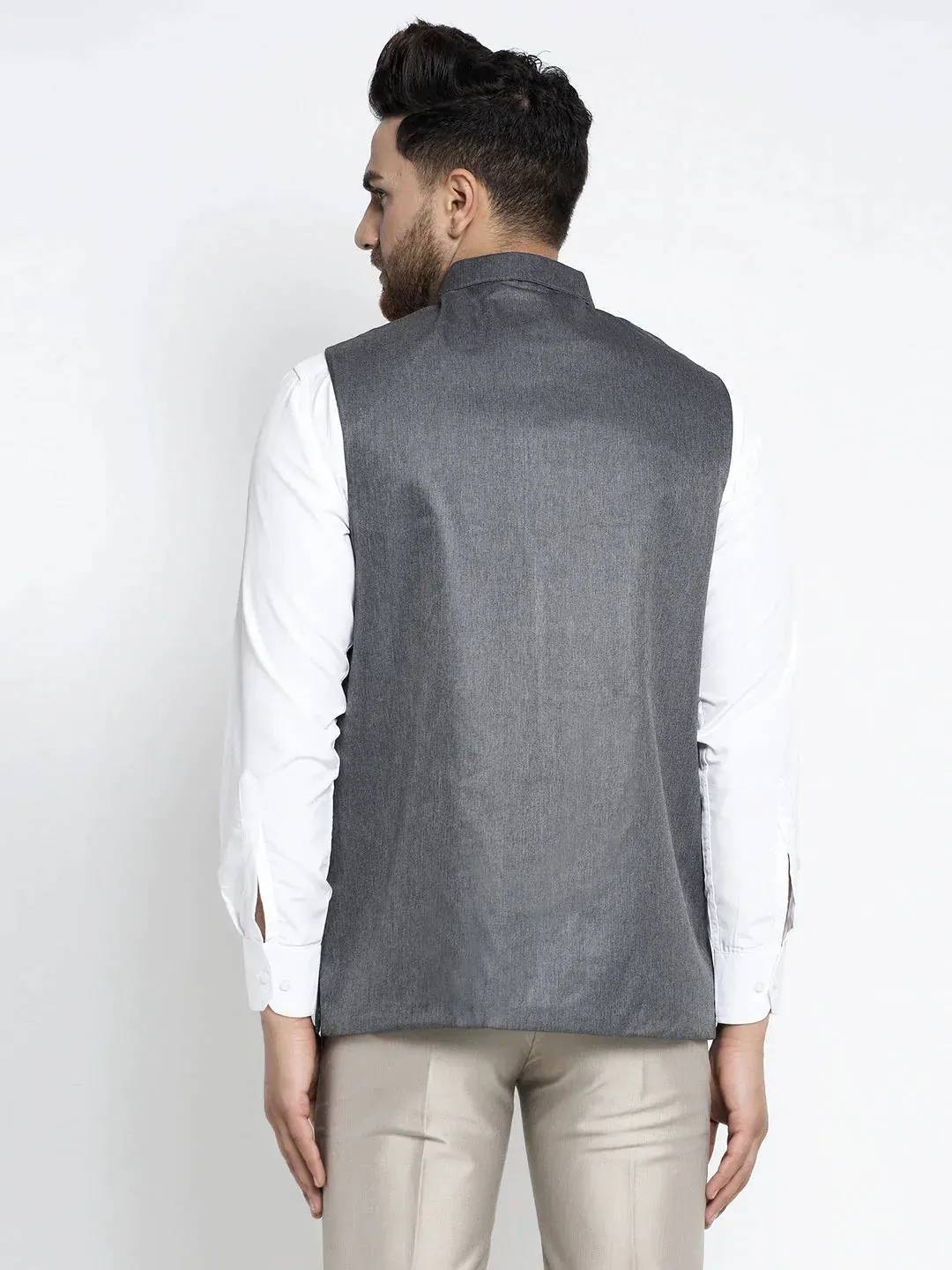 Men'S Grey Melange Solid Nehru Jacket