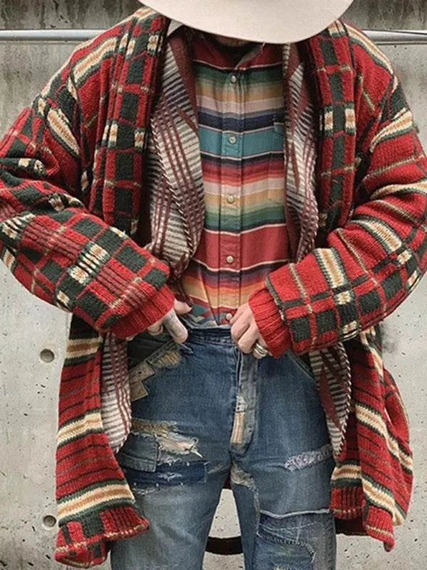 Men's new fashion plaid knitted cardigan