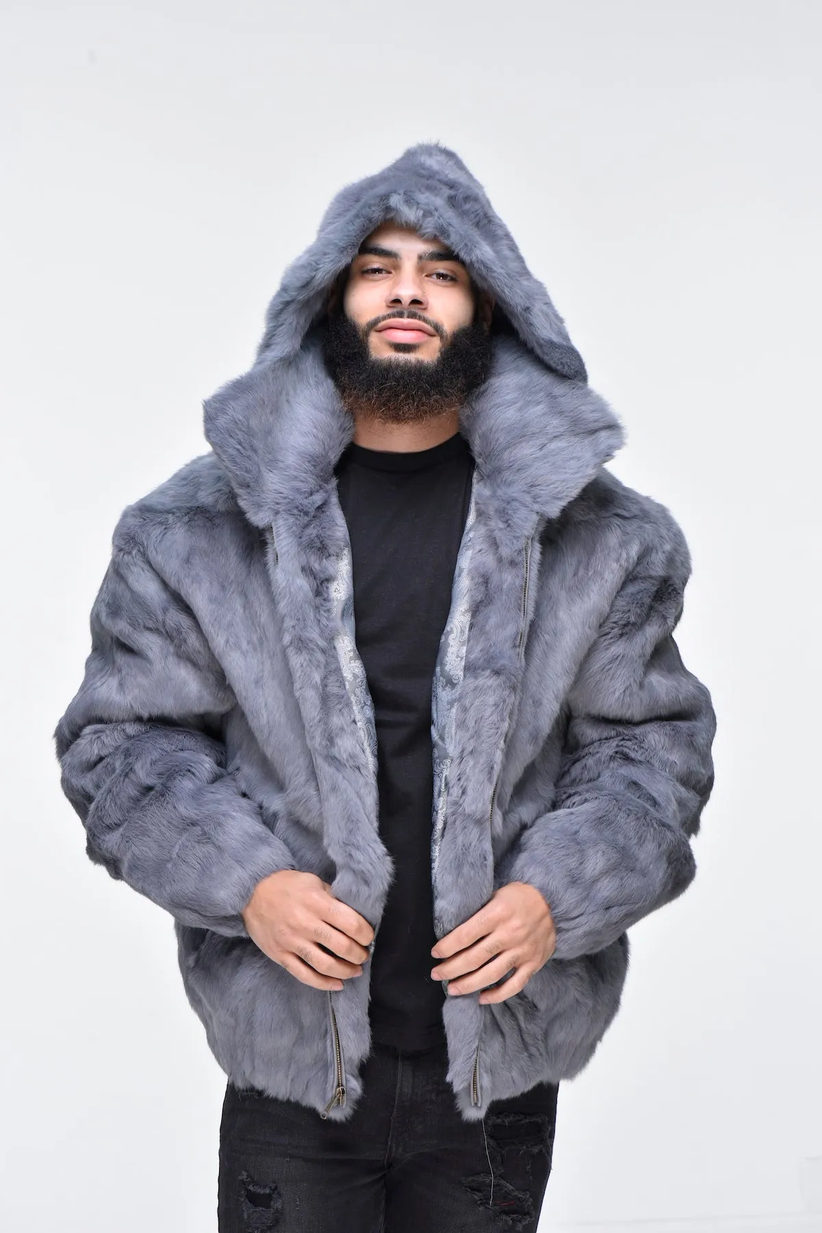 Men’s Rabbit Hooded Bomber Jacket - Grey