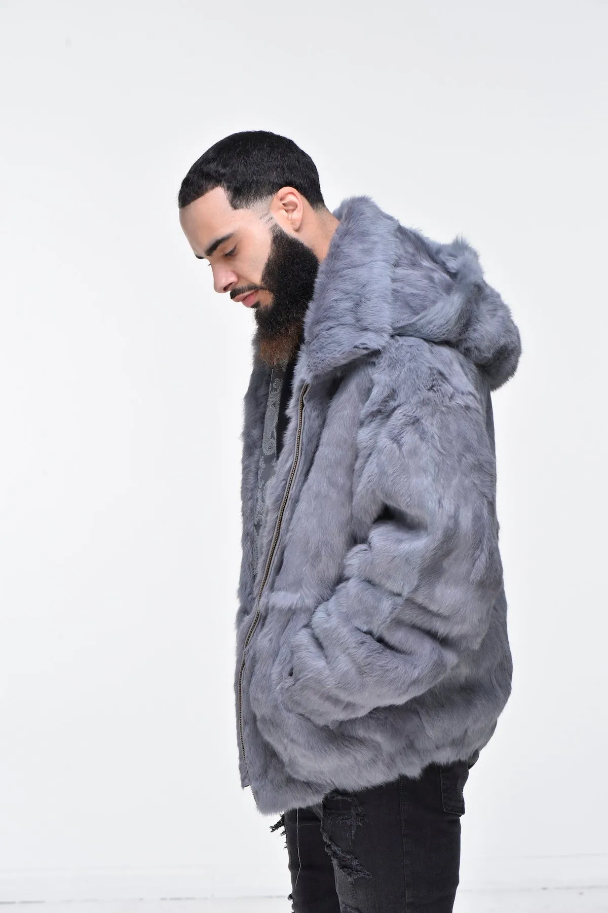 Men’s Rabbit Hooded Bomber Jacket - Grey