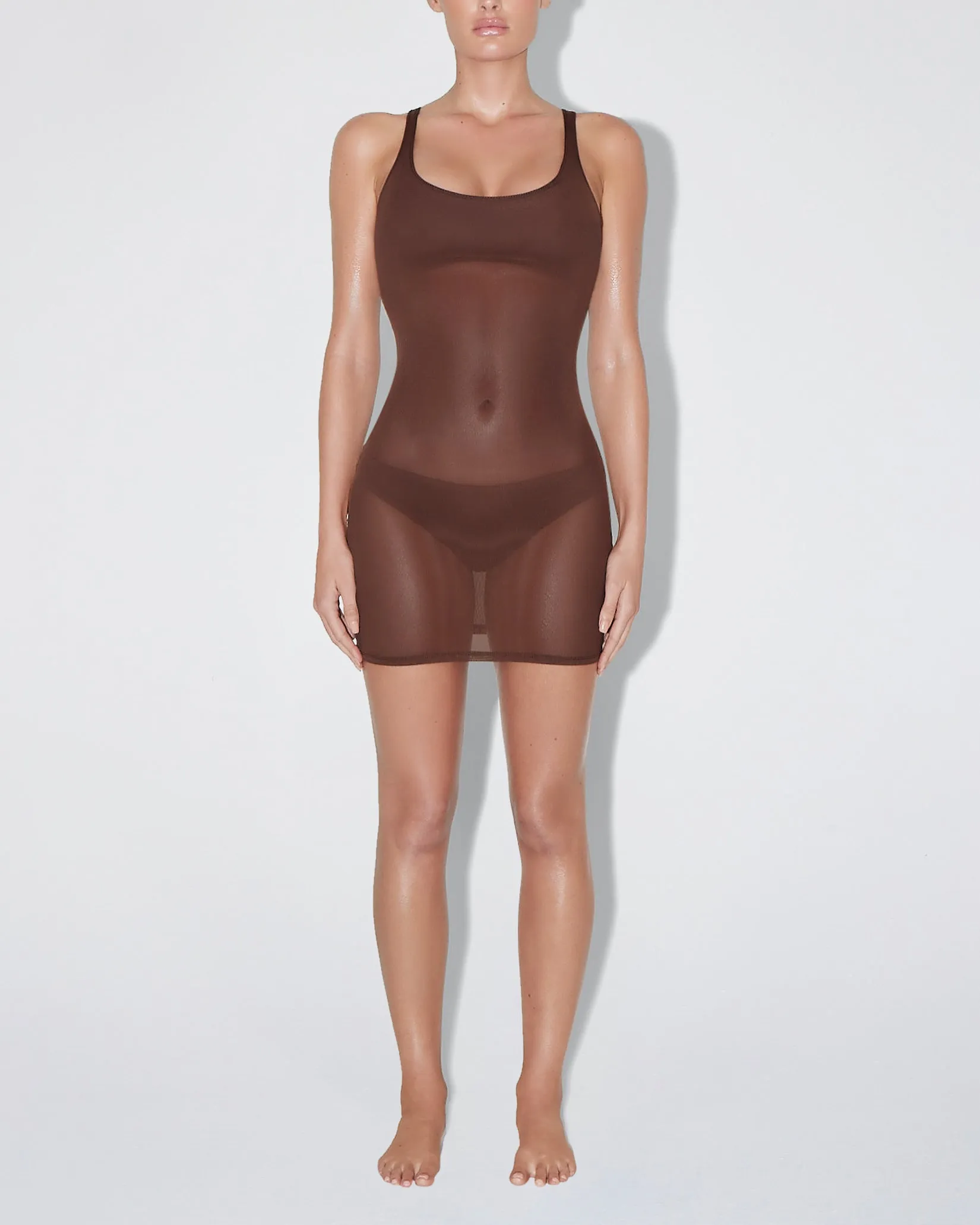 Mesh Swim Mini Dress | Chocolate