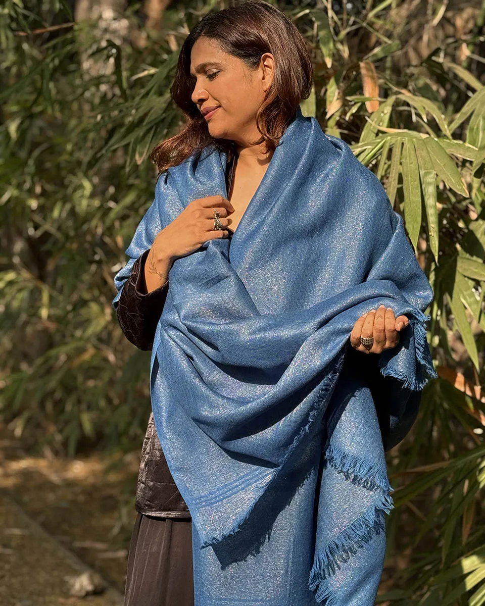 Midnight Snuggle Pure Wool Zari Shawl