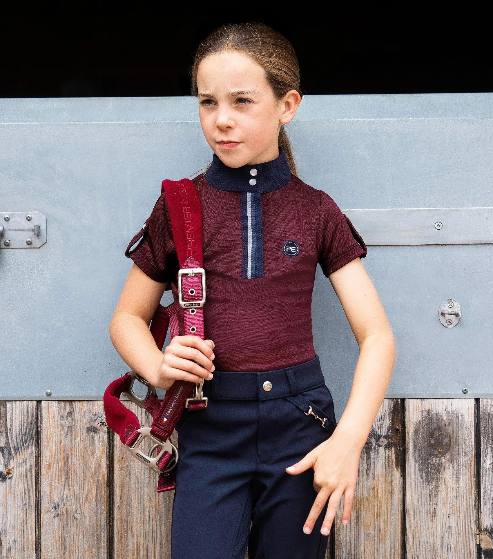 Mini Amia Girl's Technical Short Sleeve Riding Top Wine