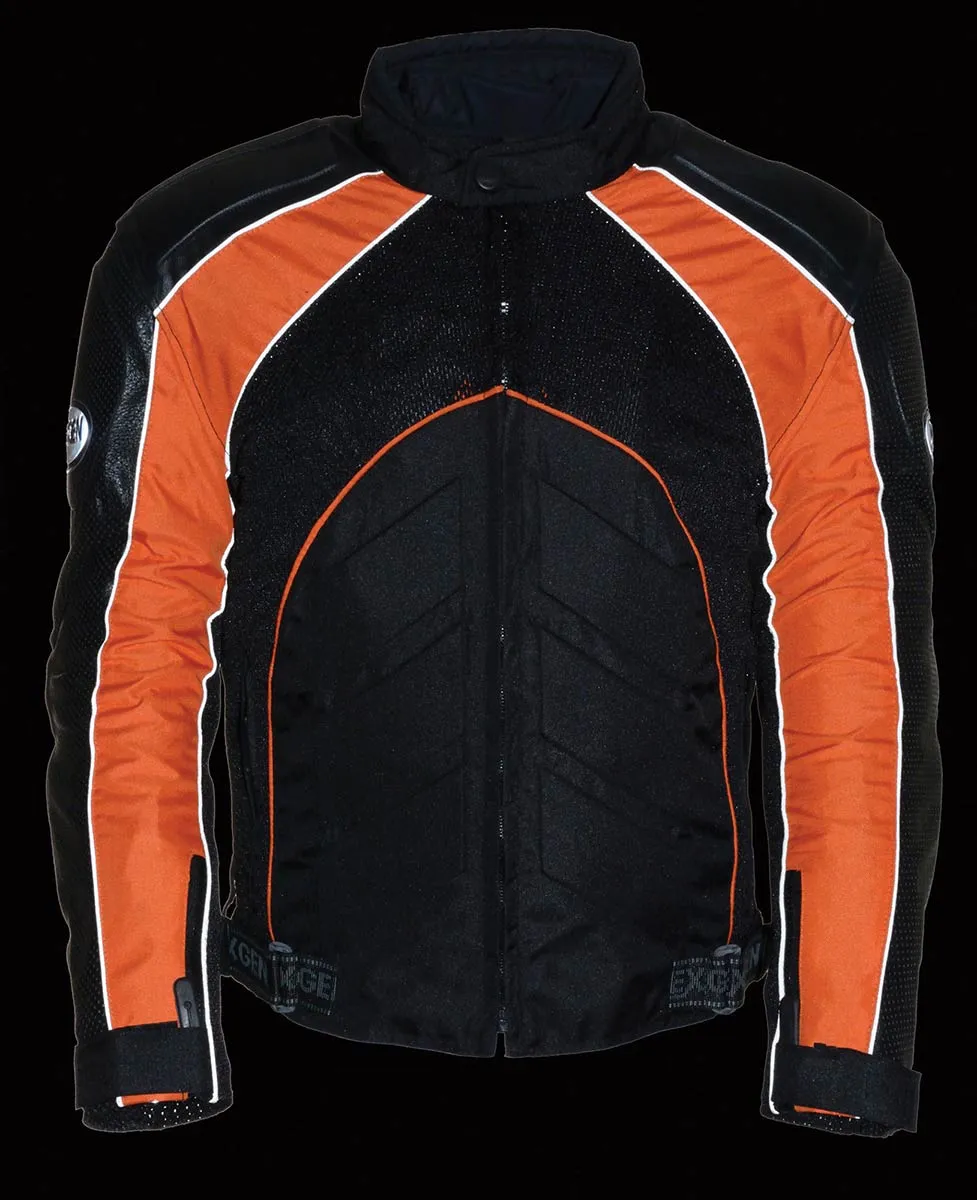 NexGen SH2153 Men's Black and Orange Armored Moto Textile and Leather Combo Jacket