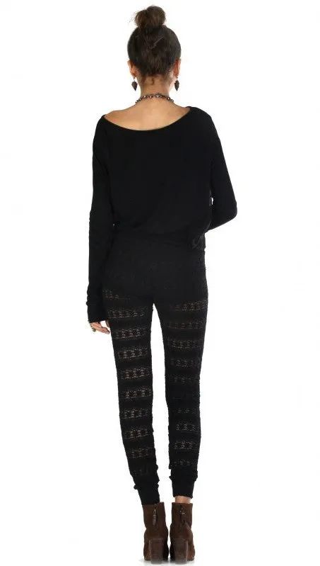 Nightcap Clothing Autumn Leaf Lace Pant in Black