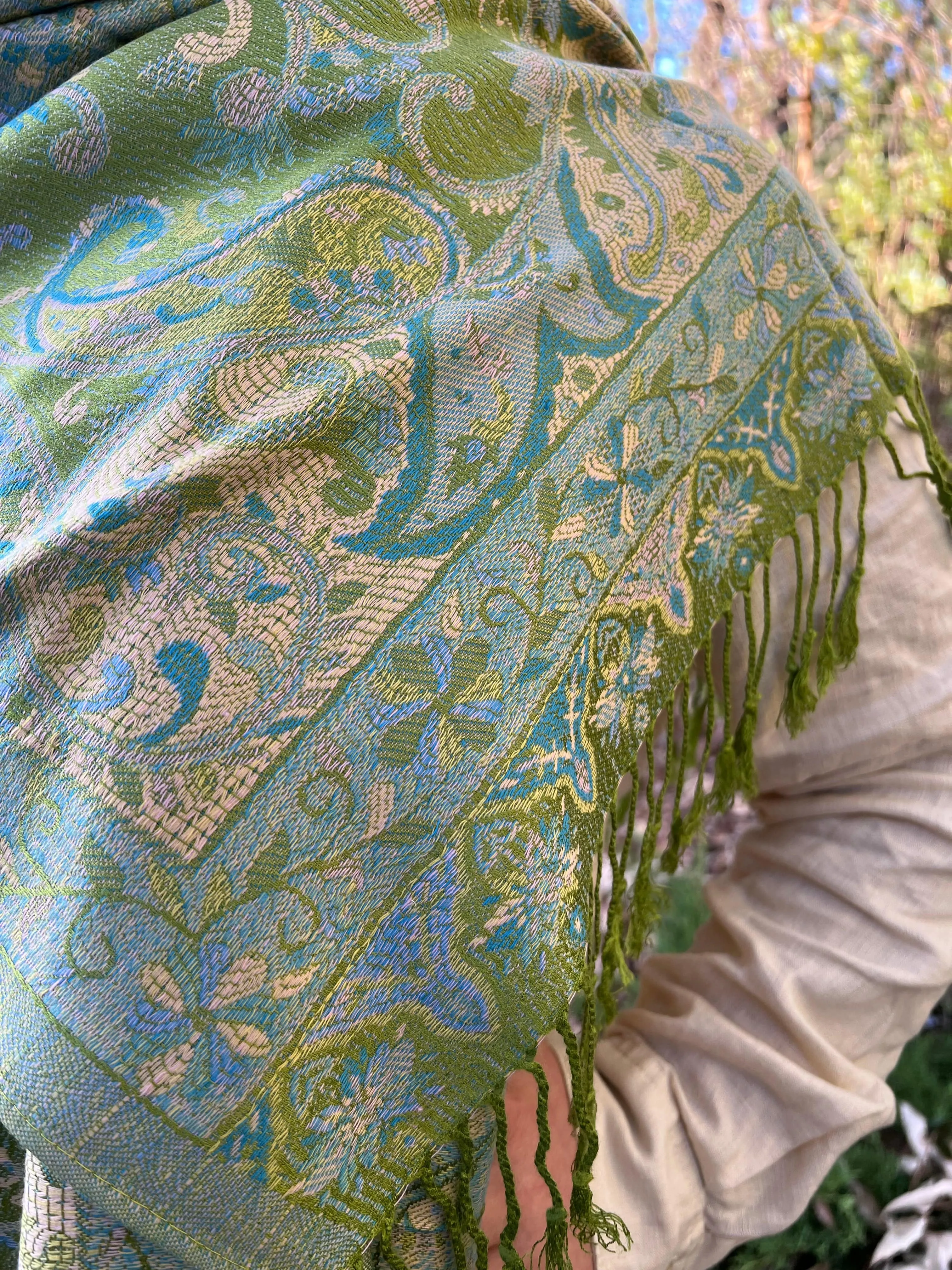 Pashmina Shawl - Paisley Classic - Leaf Green