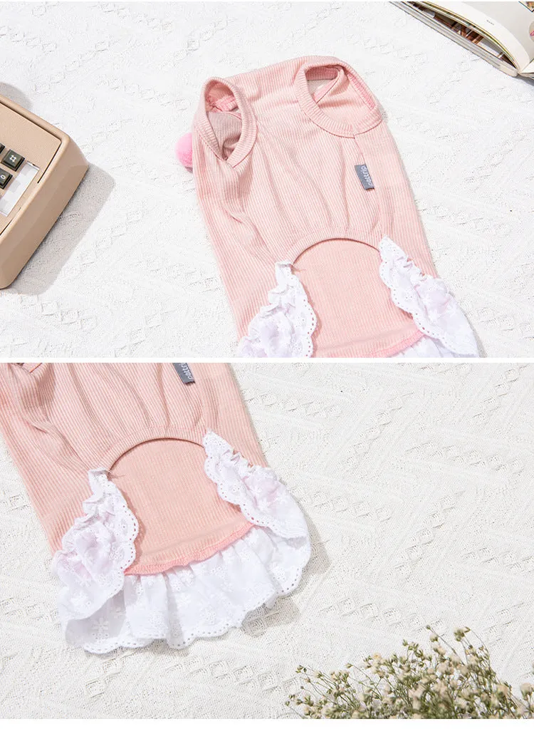 Pet Clothes Solid Color Lace Skirt with Cute Fur Ball