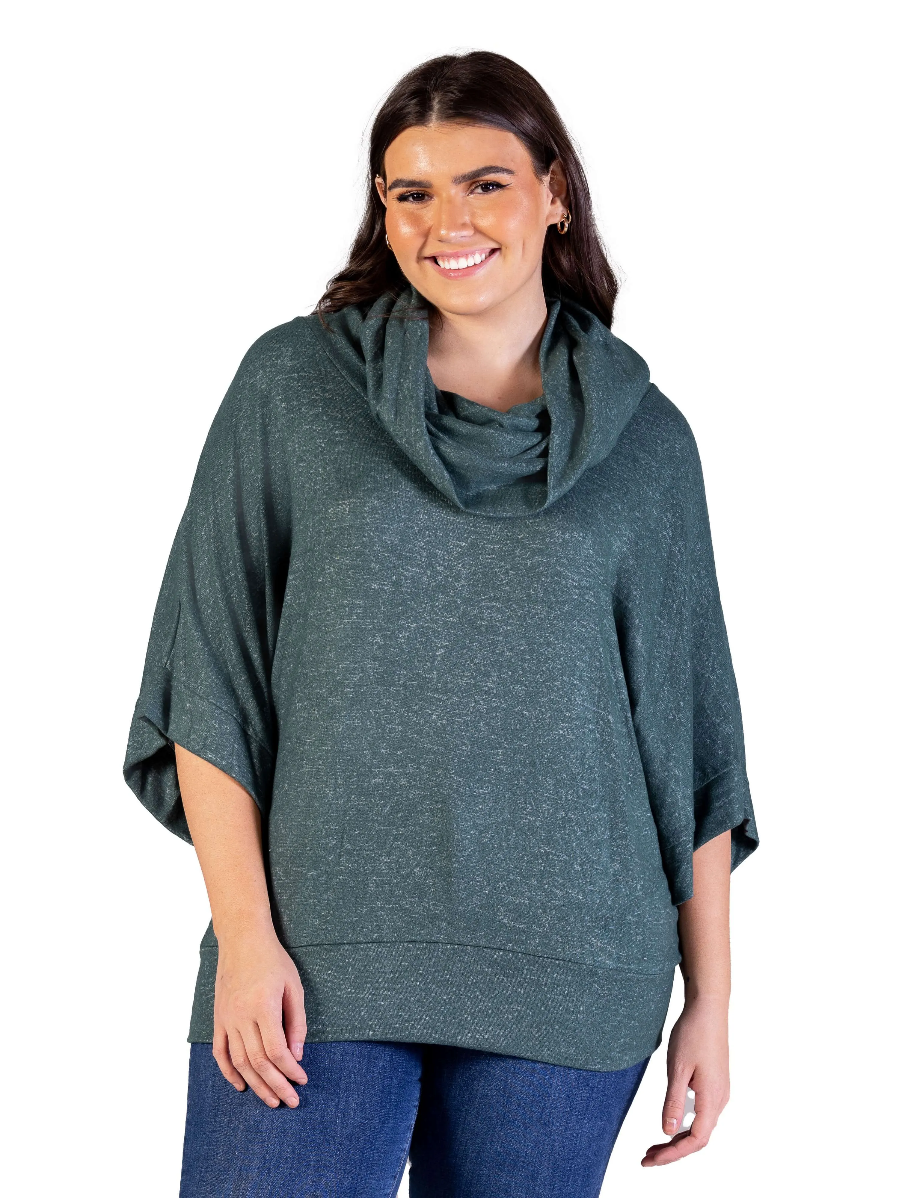 Plus Size Cowl Neck Dolman Sleeve Sweater Top