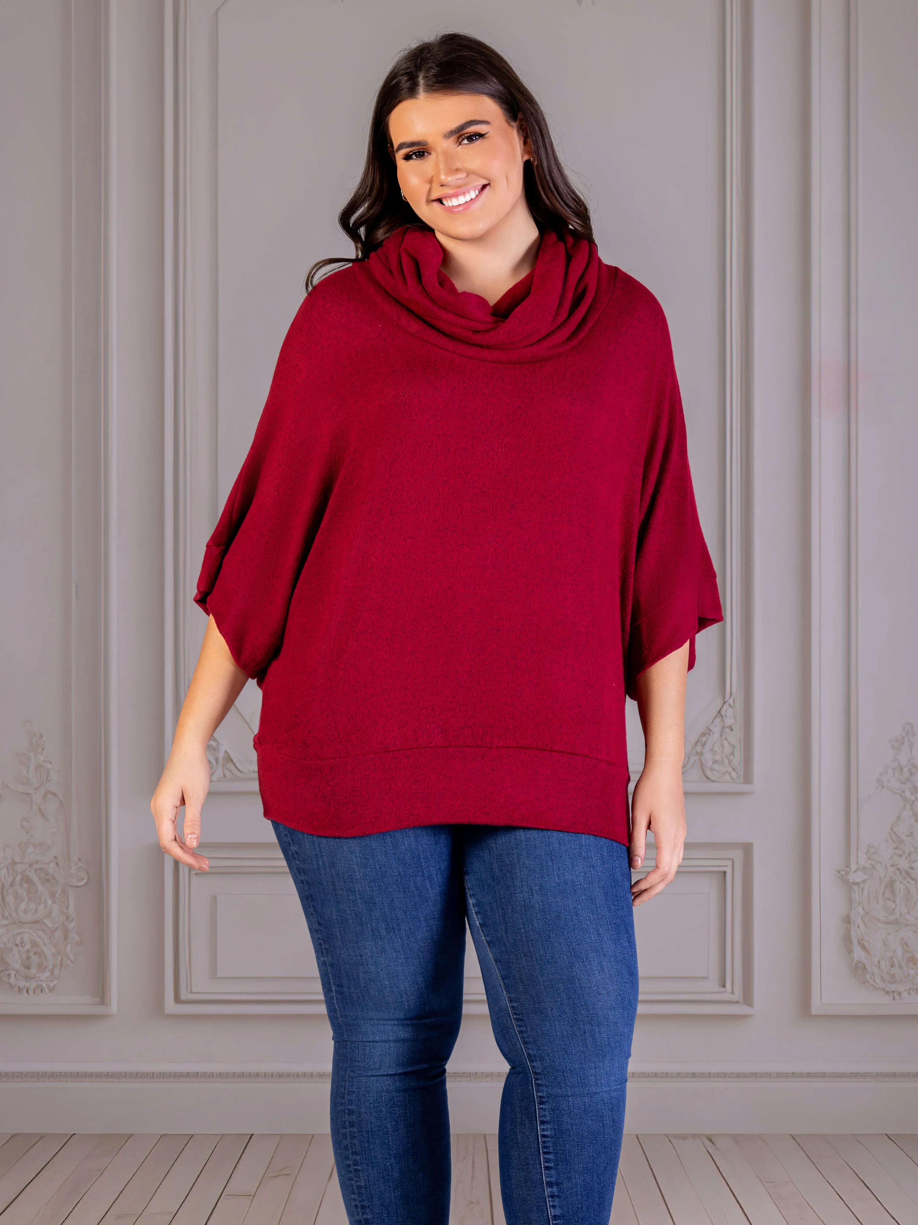 Plus Size Cowl Neck Dolman Sleeve Sweater Top