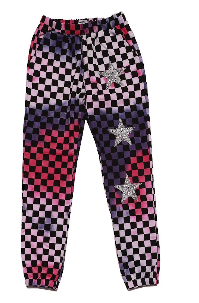 Purple/Pink Tie-Dyed Checker Sweatpant w/RS Stars