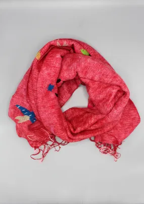 Red Arctic Antartica Birds Embroidery Woolen Shawl