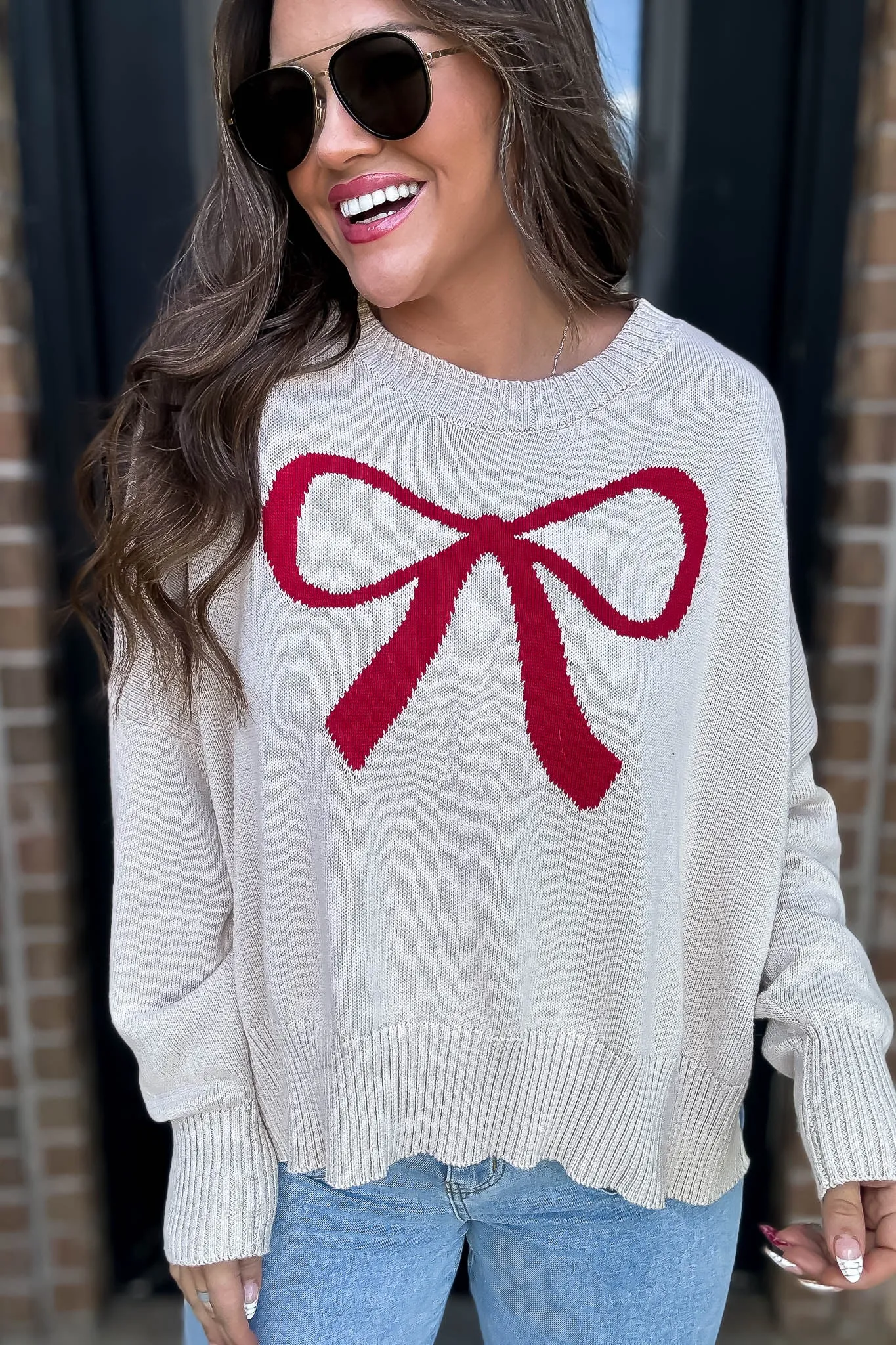 Red Painted Bow Sweater