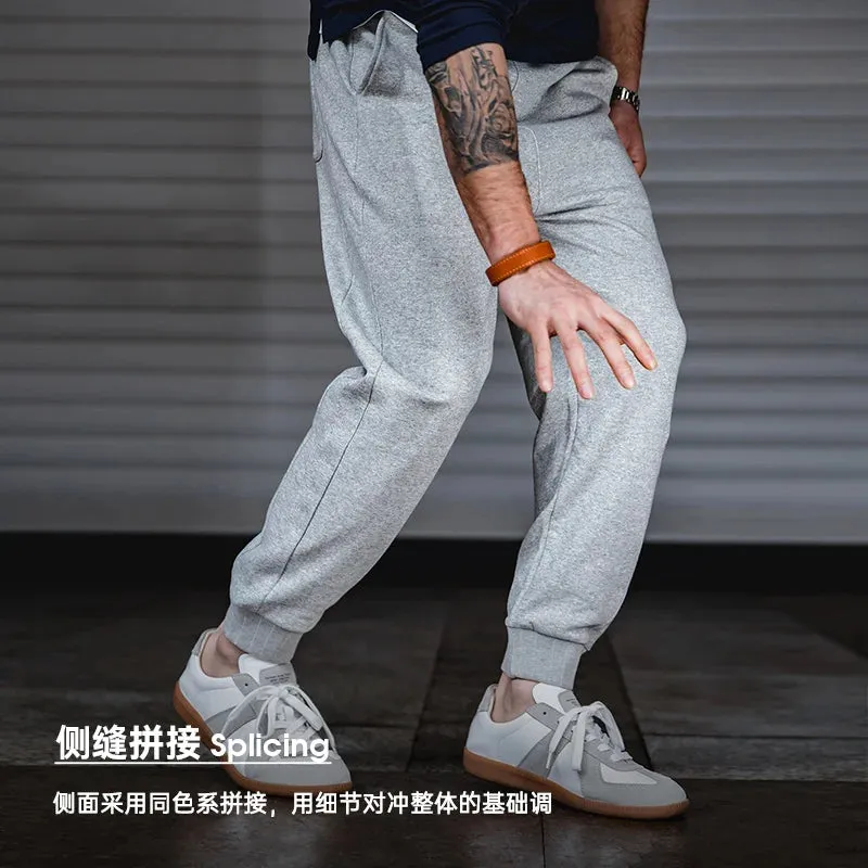 Retro Ankle Elastic Waist Pants Straight Tube and Patchwork Casual Sports Pants