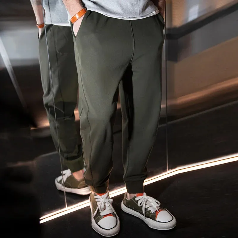 Retro Ankle Elastic Waist Pants Straight Tube and Patchwork Casual Sports Pants