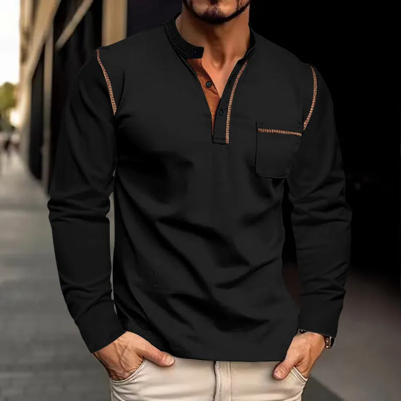 Riolio Spring and Summer Men's Long-Sleeved Stand Collar Polo Shirt Sweater Men's Bottoming Shirt