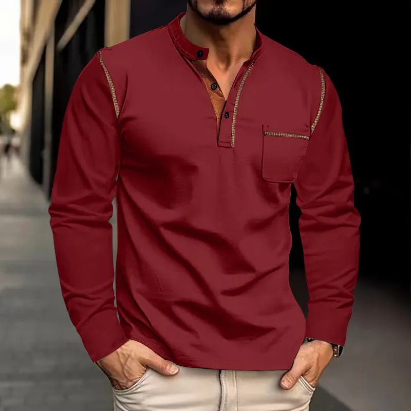 Riolio Spring and Summer Men's Long-Sleeved Stand Collar Polo Shirt Sweater Men's Bottoming Shirt