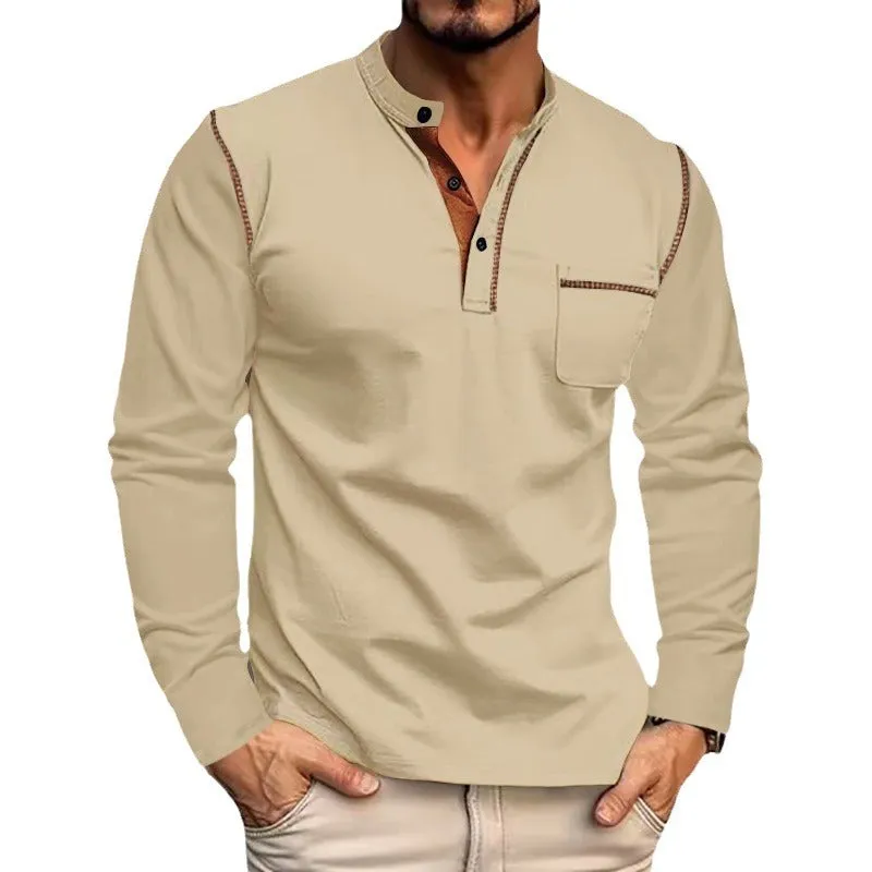 Riolio Spring and Summer Men's Long-Sleeved Stand Collar Polo Shirt Sweater Men's Bottoming Shirt