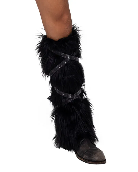 Roma Pair of Black Faux Fur Leg Warmers  - Costume Accessory