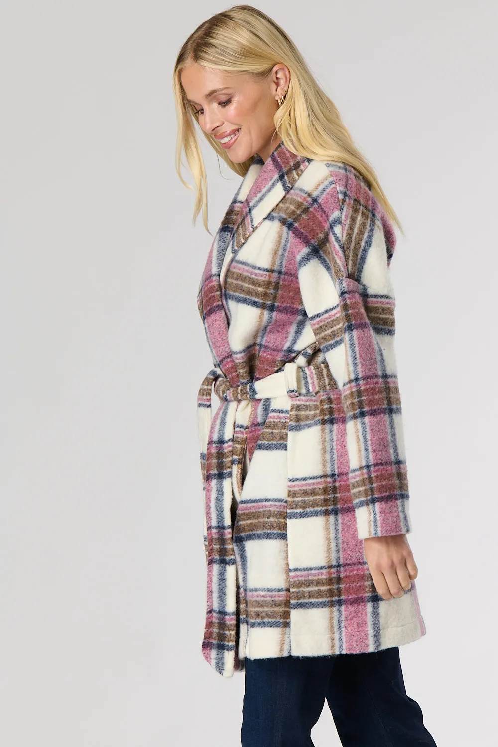 Saloos Check Wool Mix Coat with Belt