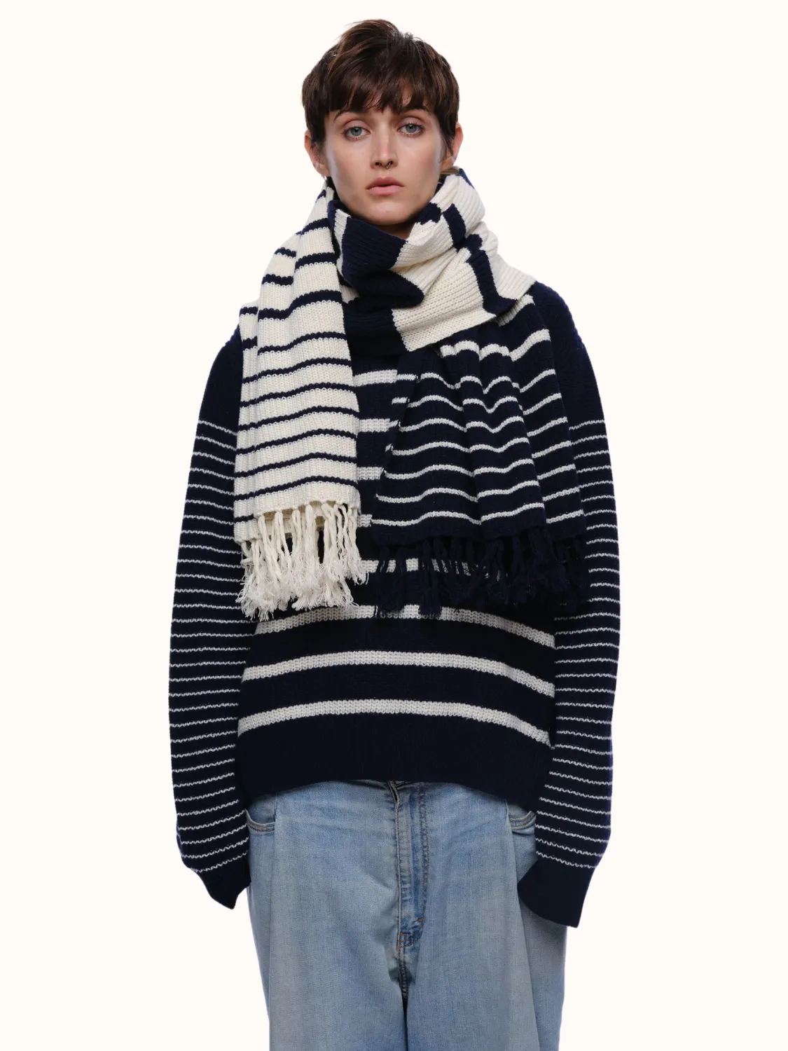 Sam Stripe Blanket Scarf in Recycled Cashmere & Recycled Wool