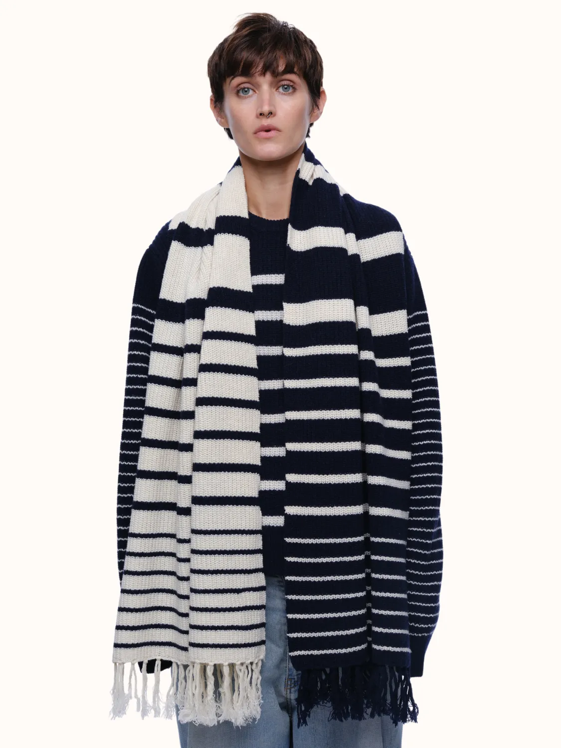 Sam Stripe Blanket Scarf in Recycled Cashmere & Recycled Wool