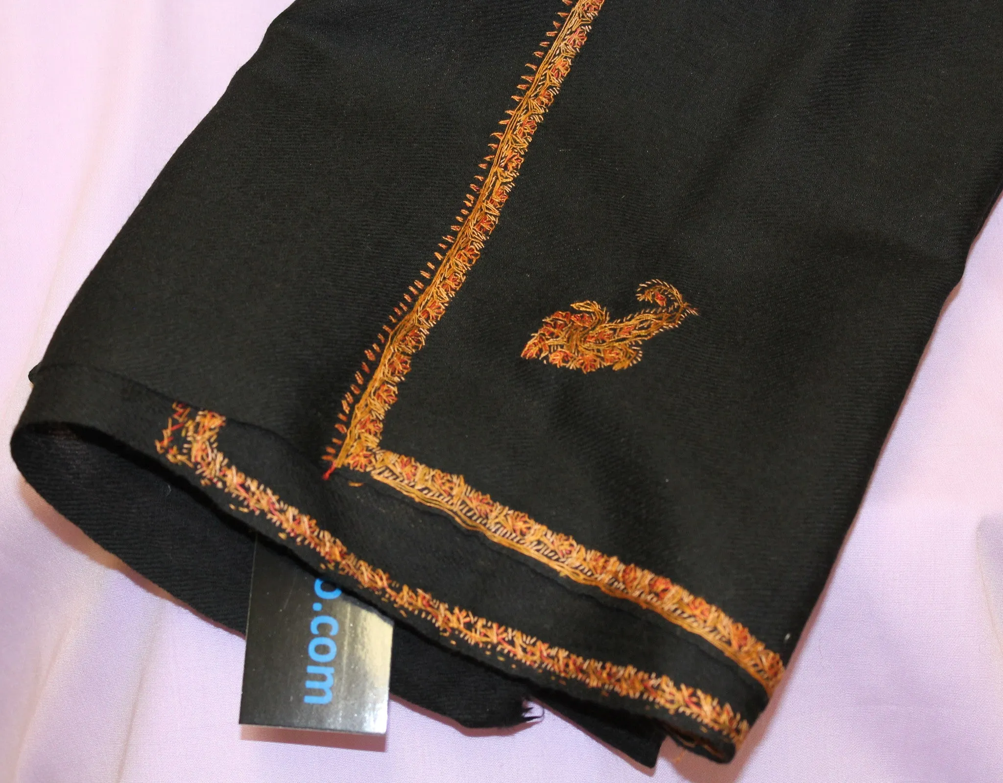 Shawl 1453 Black Wool Blend Kashmiri Shawl Wrap