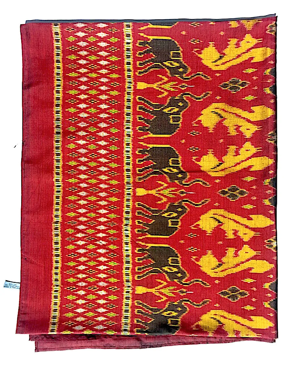 Silk Ikat Textile Red Gold Animal Motif