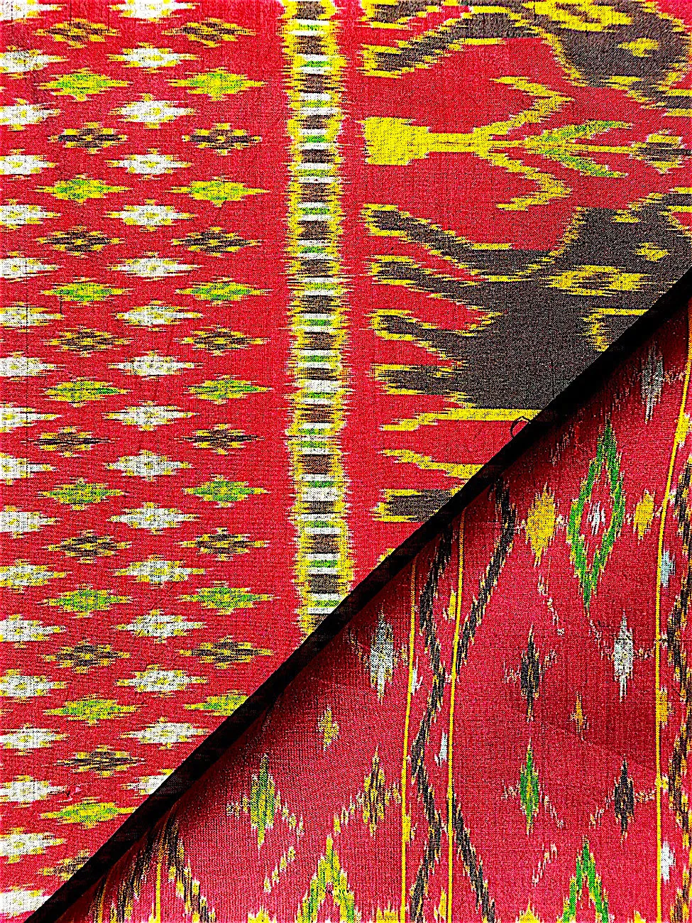 Silk Ikat Textile Red Gold Animal Motif