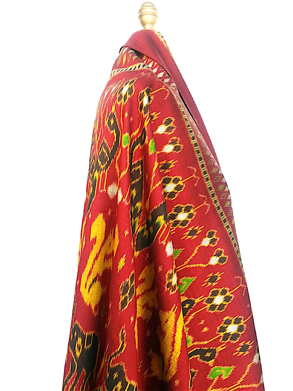 Silk Ikat Textile Red Gold Animal Motif