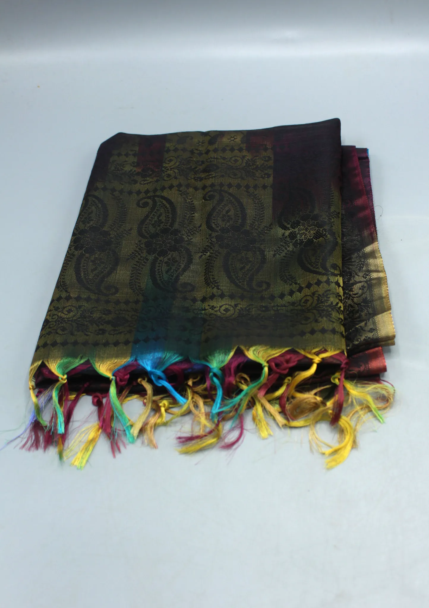 Silk Mixed Polyester Dark Multi Color Shawls with Furka