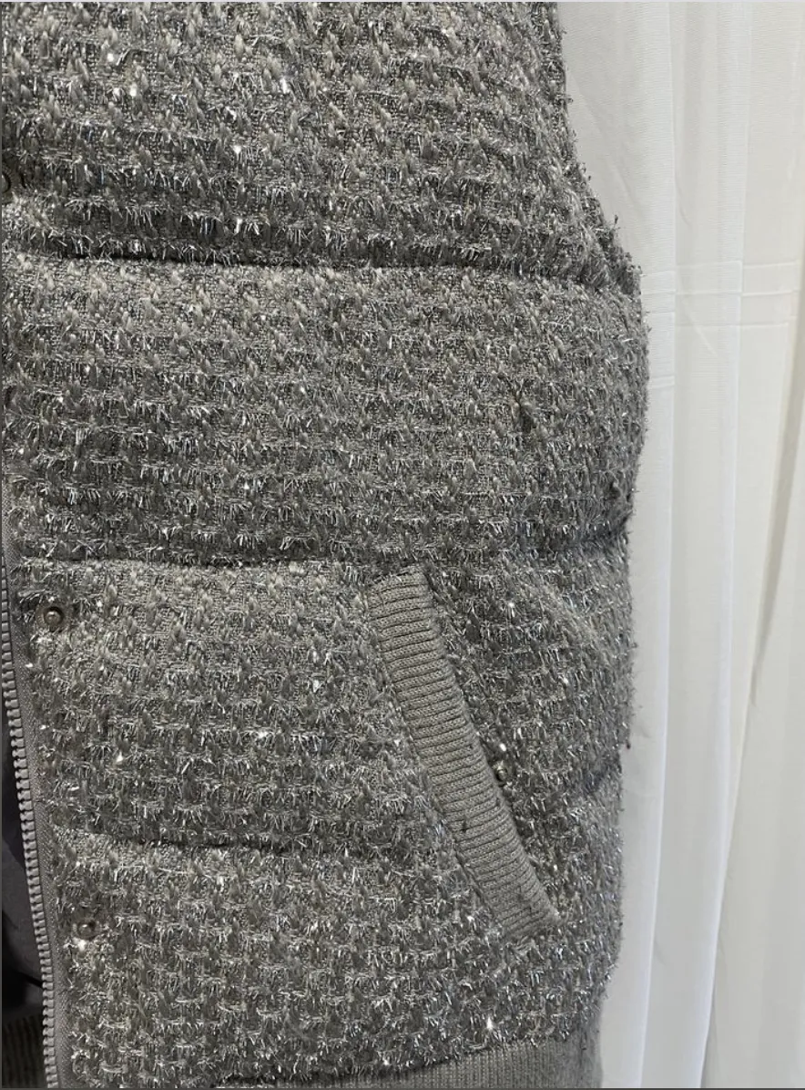 Size MED VICTORIA SECRET Grey Sparkle and Faux Fur Hood Vest