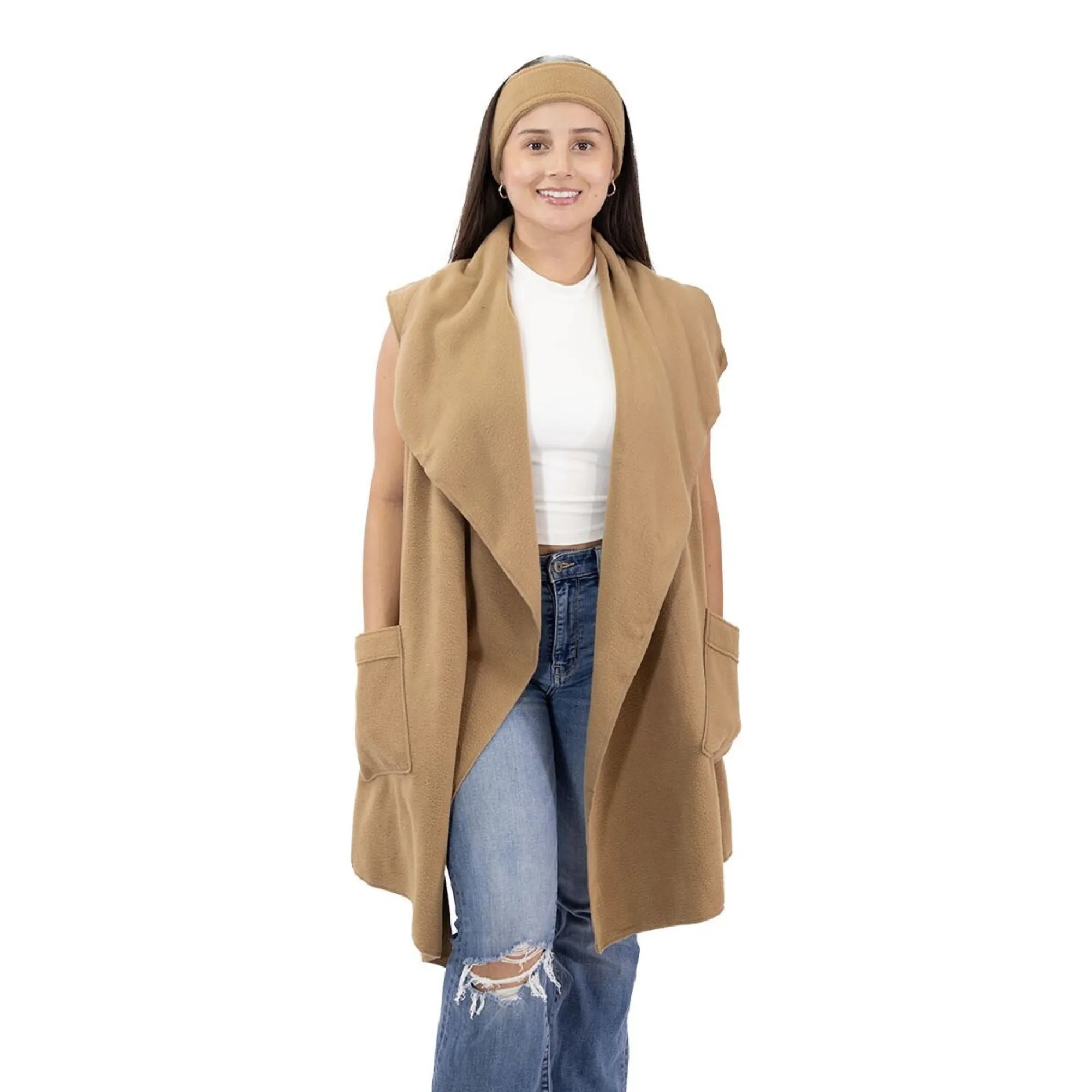 Stacey Cozy Coat Fleece Vest and Headband Set