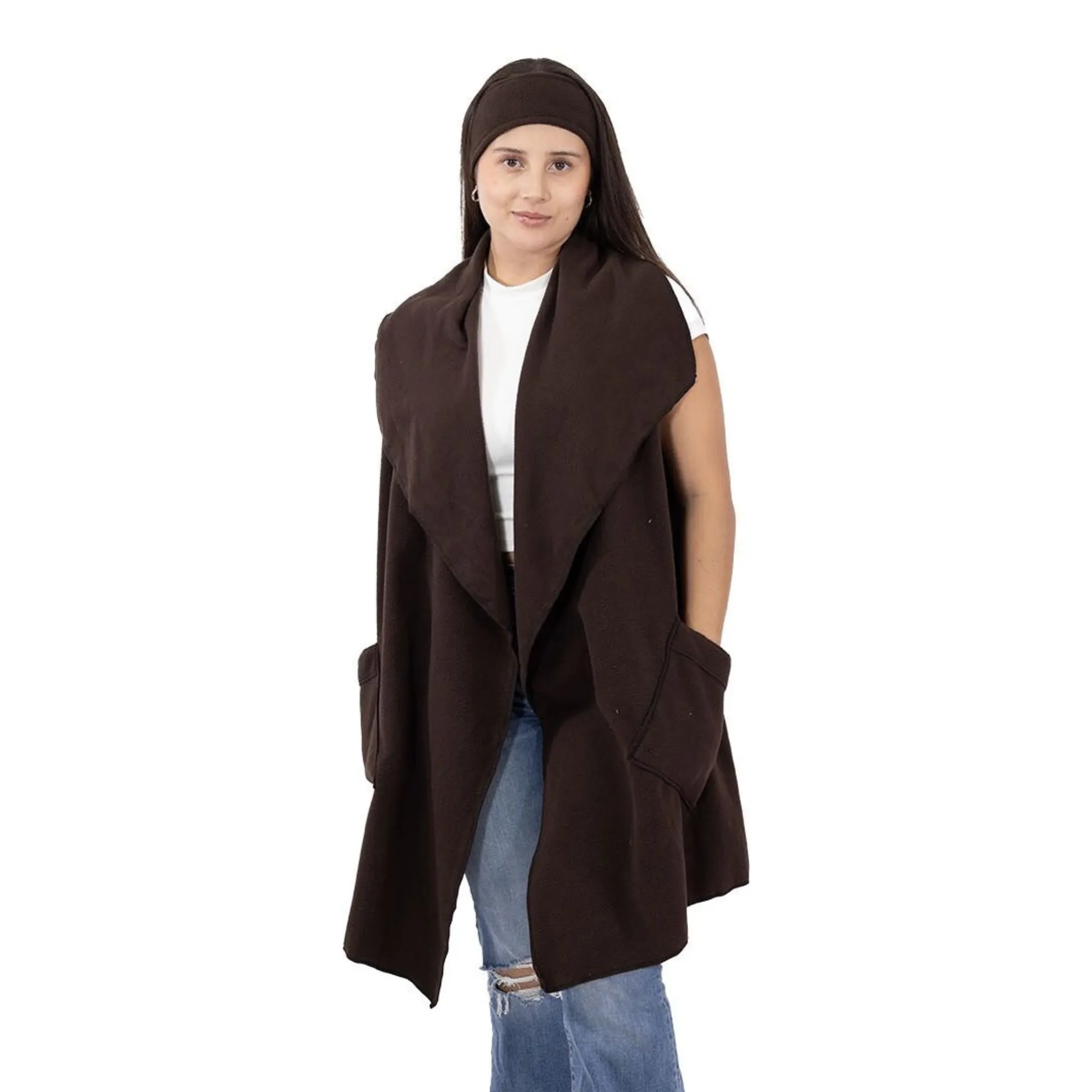 Stacey Cozy Coat Fleece Vest and Headband Set