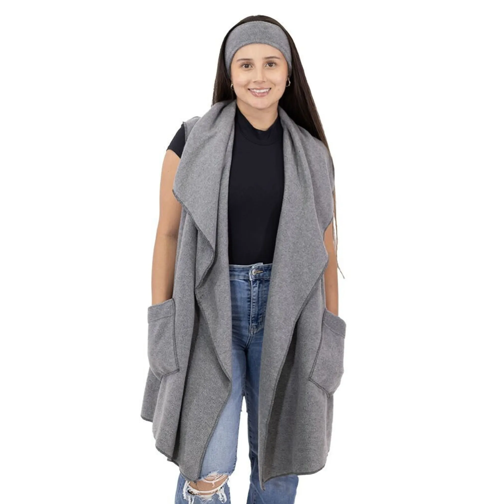 Stacey Cozy Coat Fleece Vest and Headband Set